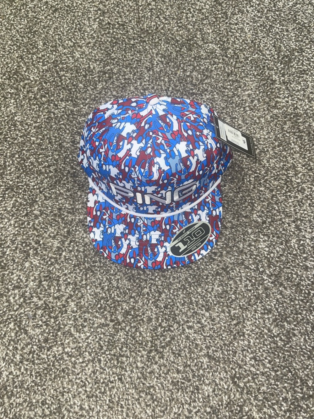 NWT Ping Golf Rare Rope Trucker Hat. Red, Blue & White People Camo